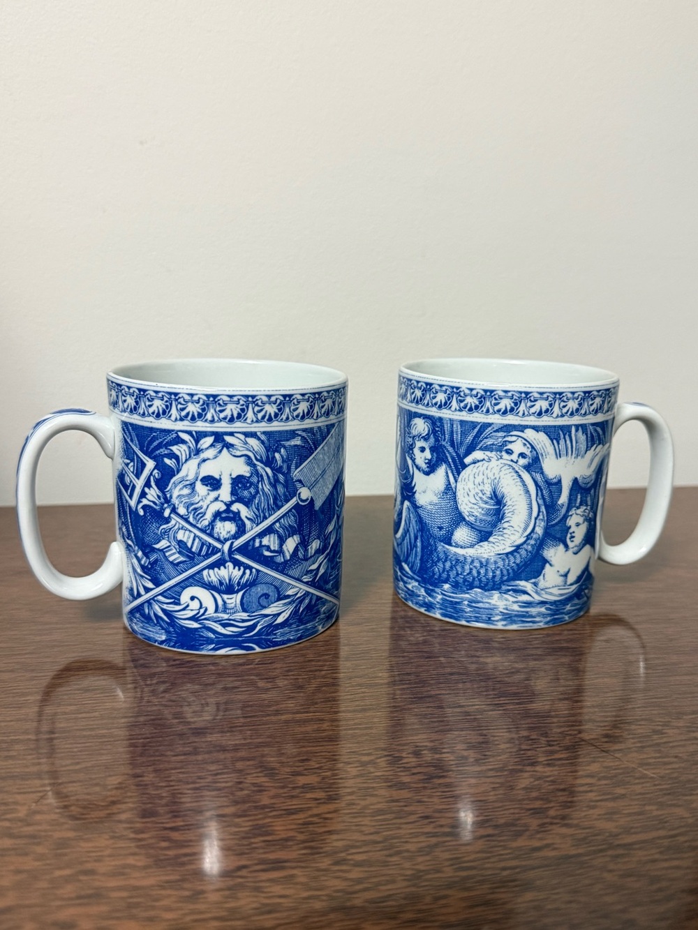 The Spode Blue Room Collection MONTIVERDE Set of 2 Greek Mythology Nautical Mugs